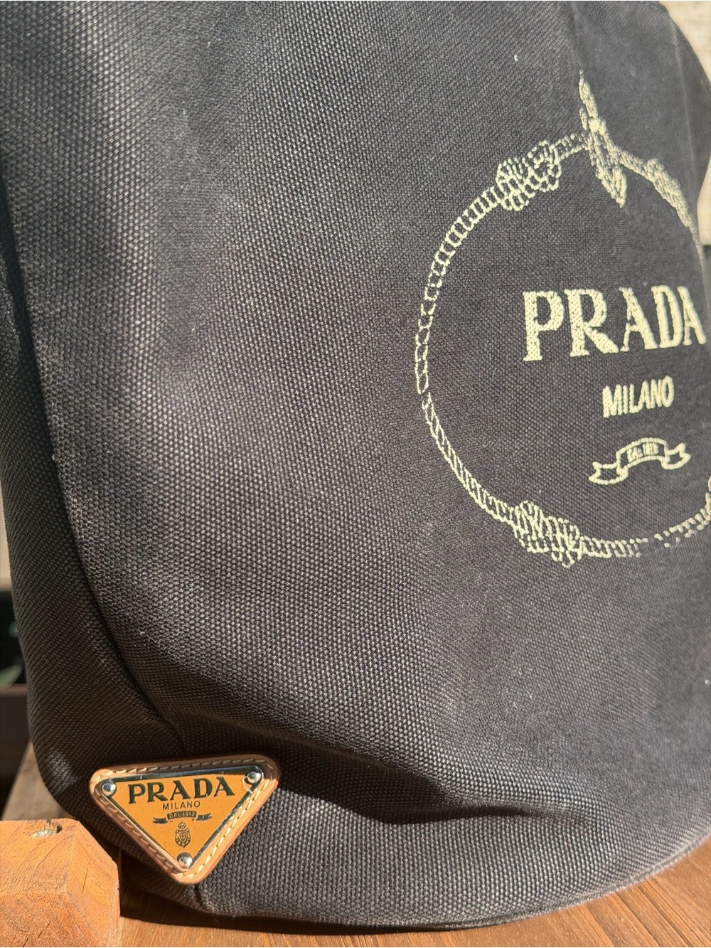 Prada Black Canvas Tote with Logo - Picture 3 of 12